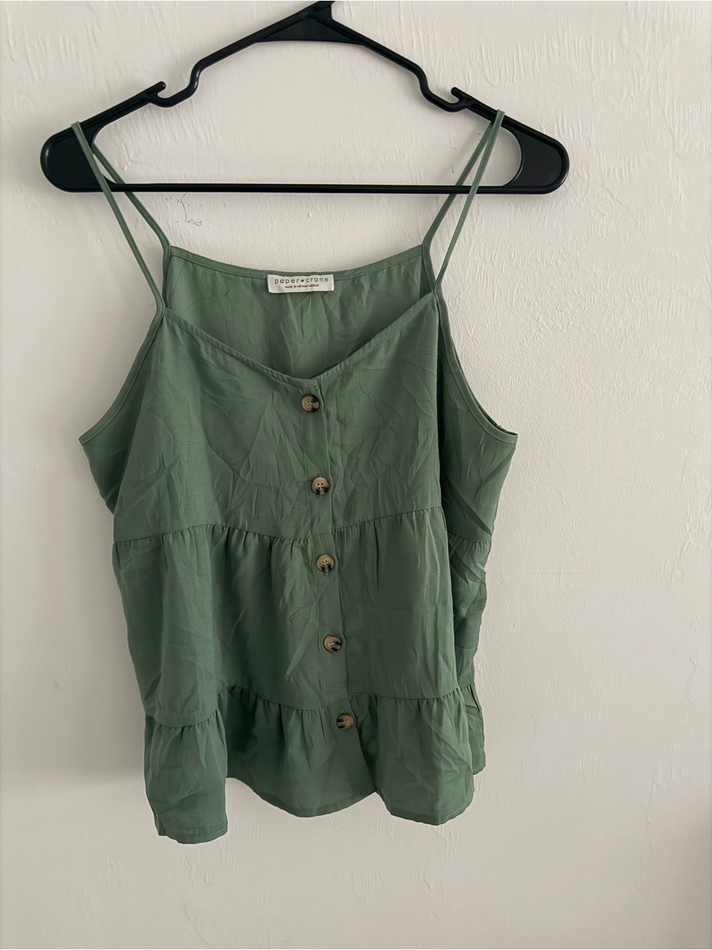 Paper Crane Sage Green Button-Front Tiered Cami